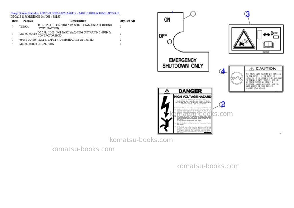 Komatsu afe73-h 980e-4 s/n a40117 - a40118 collahuasi Parts catalog cover Page 4 Komatsu afe73-h 980e-4 s/n a40117 - a40118 collahuasi Parts catalog cover Page 4