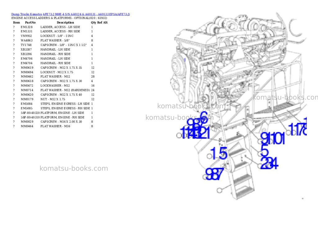 Komatsu afe73-j 980e-4 s/n a40124 & a40131 - a40133 epsa Parts catalog cover Page 10 Komatsu afe73-j 980e-4 s/n a40124 & a40131 - a40133 epsa Parts catalog cover Page 10