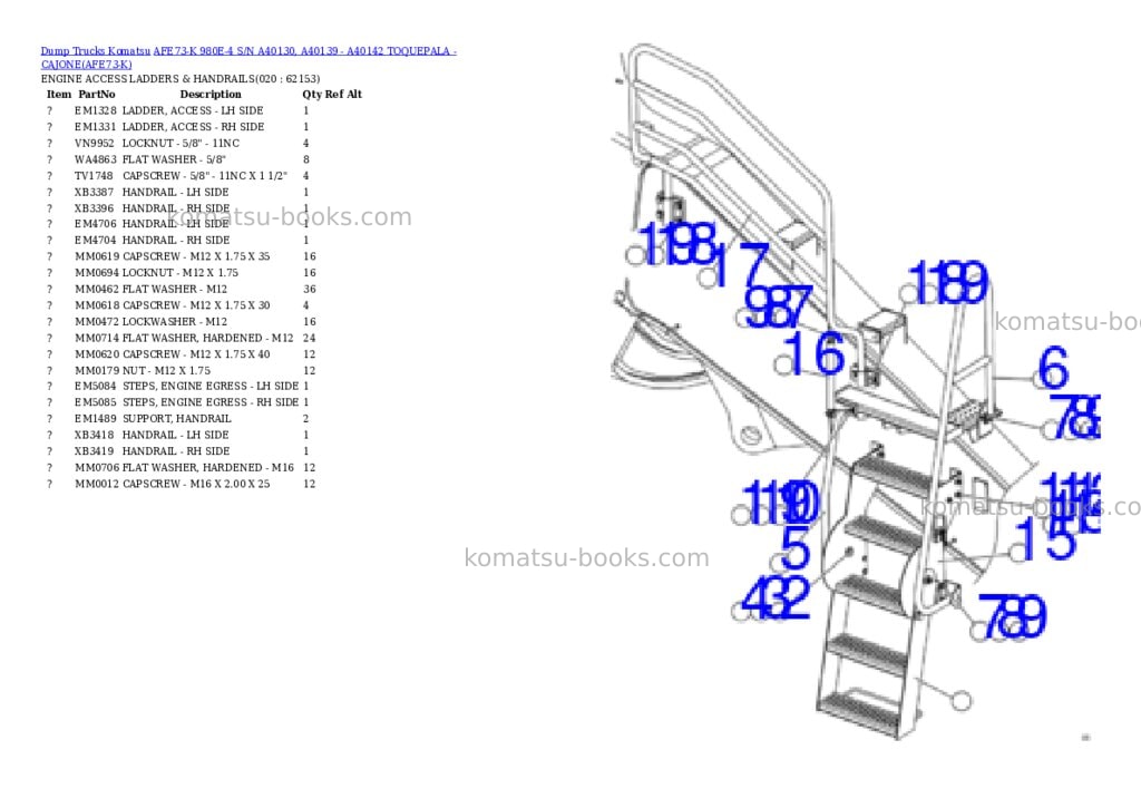Komatsu AFE73-K 980E-4 S/N A40130, A40139 - A40142 TOQUEPALA - CAJONE Parts catalog cover Page 10 Komatsu AFE73-K 980E-4 S/N A40130, A40139 - A40142 TOQUEPALA - CAJONE Parts catalog cover Page 10