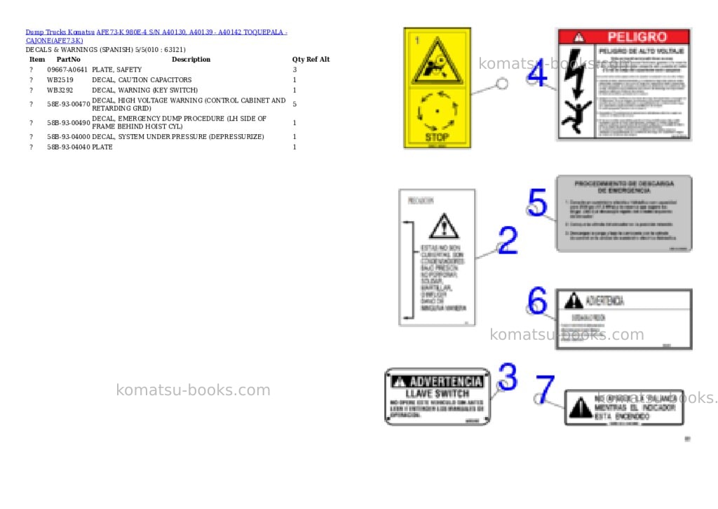 Komatsu AFE73-K 980E-4 S/N A40130, A40139 - A40142 TOQUEPALA - CAJONE Parts catalog cover Page 5 Komatsu AFE73-K 980E-4 S/N A40130, A40139 - A40142 TOQUEPALA - CAJONE Parts catalog cover Page 5