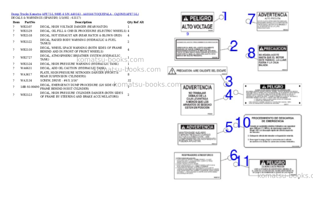 Komatsu AFE73-L 980E-4 S/N A40143 - A40146 TOQUEPALA - CAJONE Parts catalog cover Komatsu AFE73-L 980E-4 S/N A40143 - A40146 TOQUEPALA - CAJONE Parts catalog cover