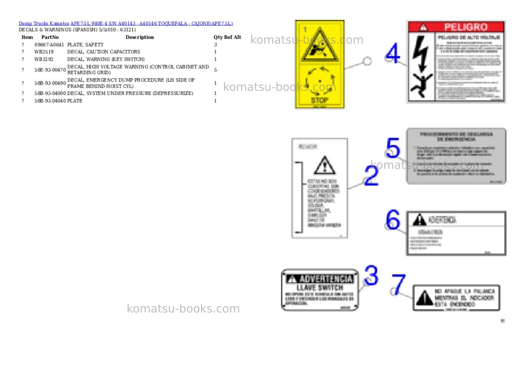 Komatsu AFE73-L 980E-4 S/N A40143 - A40146 TOQUEPALA - CAJONE Parts catalog cover Page 5 Komatsu AFE73-L 980E-4 S/N A40143 - A40146 TOQUEPALA - CAJONE Parts catalog cover Page 5