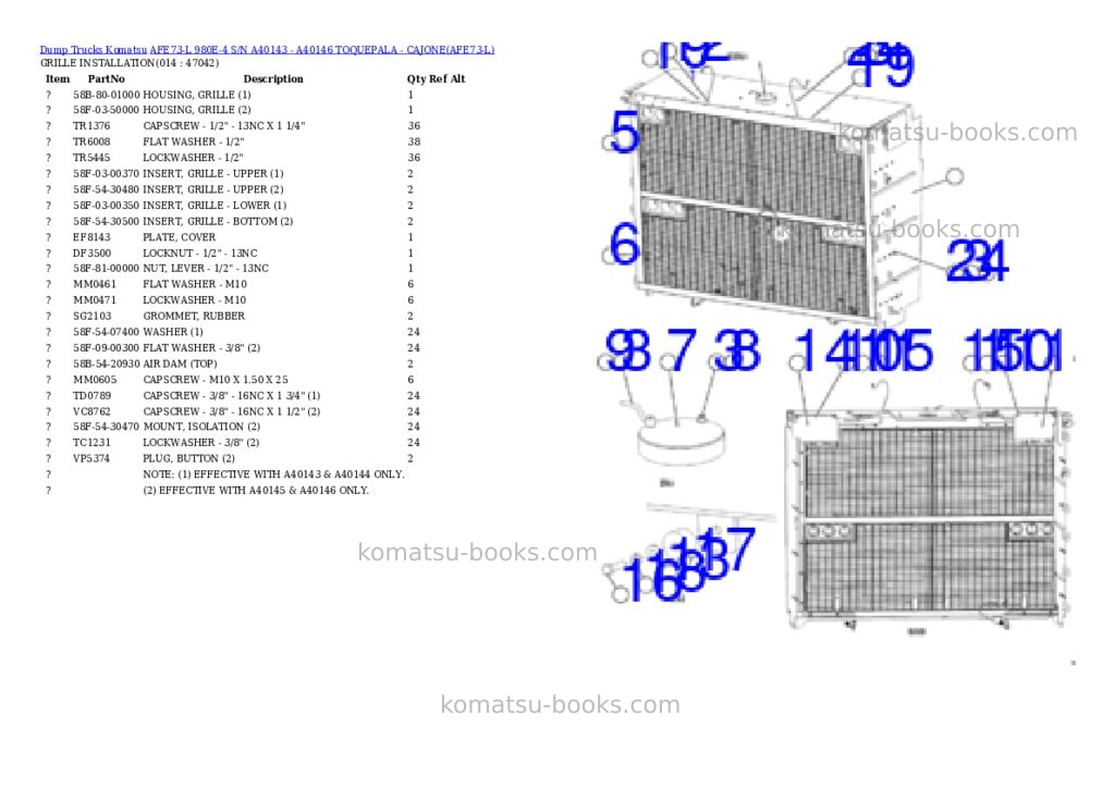 Komatsu AFE73-L 980E-4 S/N A40143 - A40146 TOQUEPALA - CAJONE Parts catalog cover Page 7 Komatsu AFE73-L 980E-4 S/N A40143 - A40146 TOQUEPALA - CAJONE Parts catalog cover Page 7