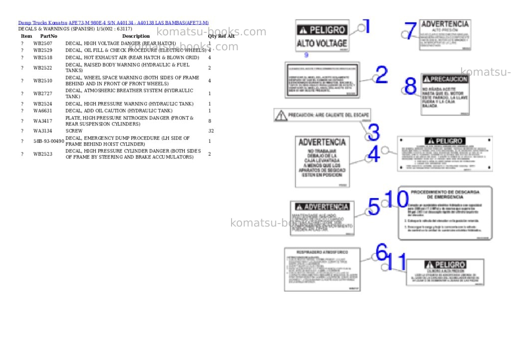 Komatsu afe73-m 980e-4 s/n a40134 - a40138 las bambas Parts catalog cover
