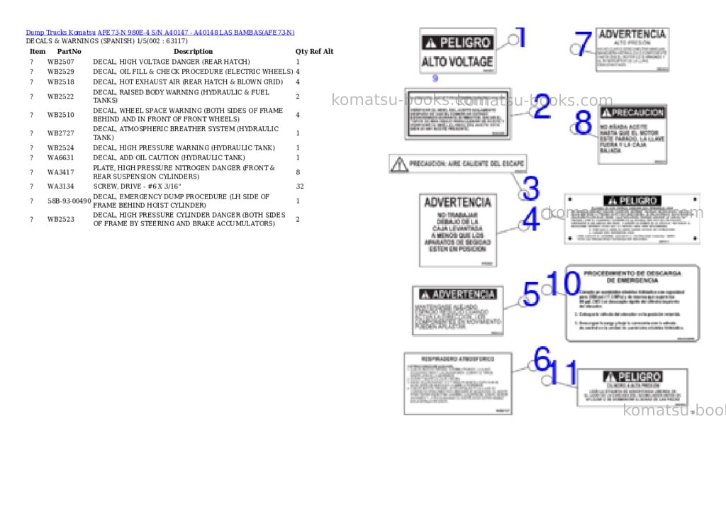 Komatsu AFE73-N 980E-4 S/N A40147 - A40148 LAS BAMBAS Parts catalog cover