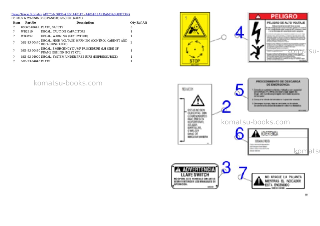 Komatsu AFE73-N 980E-4 S/N A40147 - A40148 LAS BAMBAS Parts catalog cover Page 5