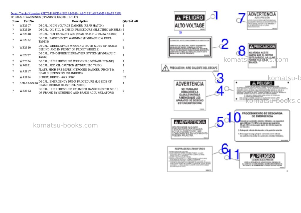 Komatsu AFE73-P 980E-4 S/N A40149 - A40153 LAS BAMBAS Parts catalog cover