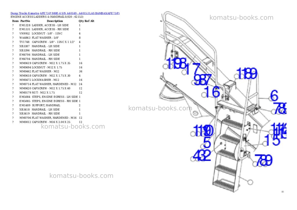 Komatsu AFE73-P 980E-4 S/N A40149 - A40153 LAS BAMBAS Parts catalog cover Page 10