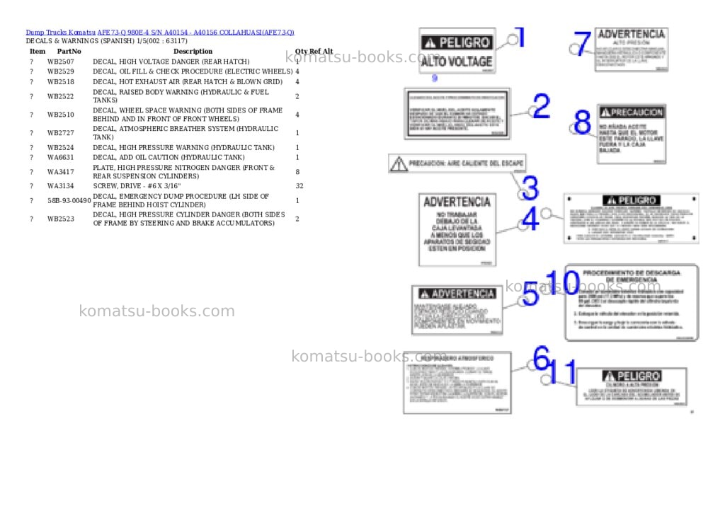 Komatsu AFE73-Q 980E-4 S/N A40154 - A40156 COLLAHUASI Parts catalog cover Komatsu AFE73-Q 980E-4 S/N A40154 - A40156 COLLAHUASI Parts catalog cover