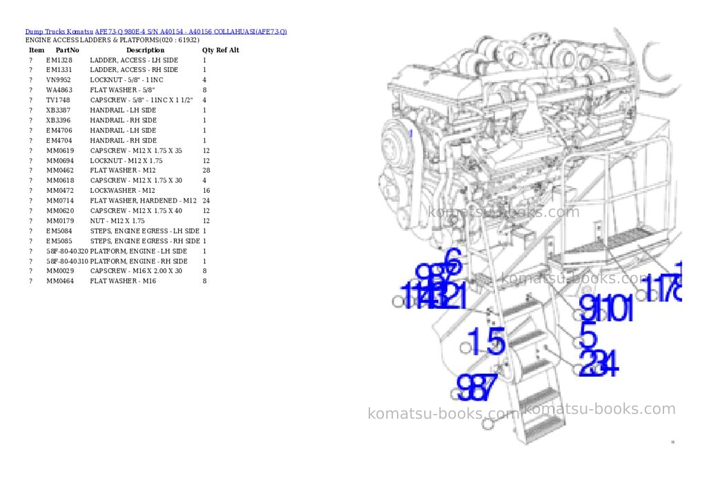 Komatsu AFE73-Q 980E-4 S/N A40154 - A40156 COLLAHUASI Parts catalog cover Page 10 Komatsu AFE73-Q 980E-4 S/N A40154 - A40156 COLLAHUASI Parts catalog cover Page 10