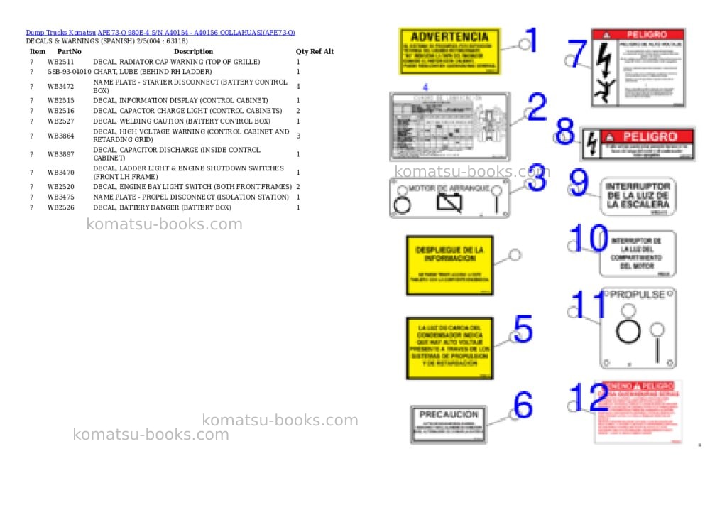 Komatsu AFE73-Q 980E-4 S/N A40154 - A40156 COLLAHUASI Parts catalog cover Page 2 Komatsu AFE73-Q 980E-4 S/N A40154 - A40156 COLLAHUASI Parts catalog cover Page 2