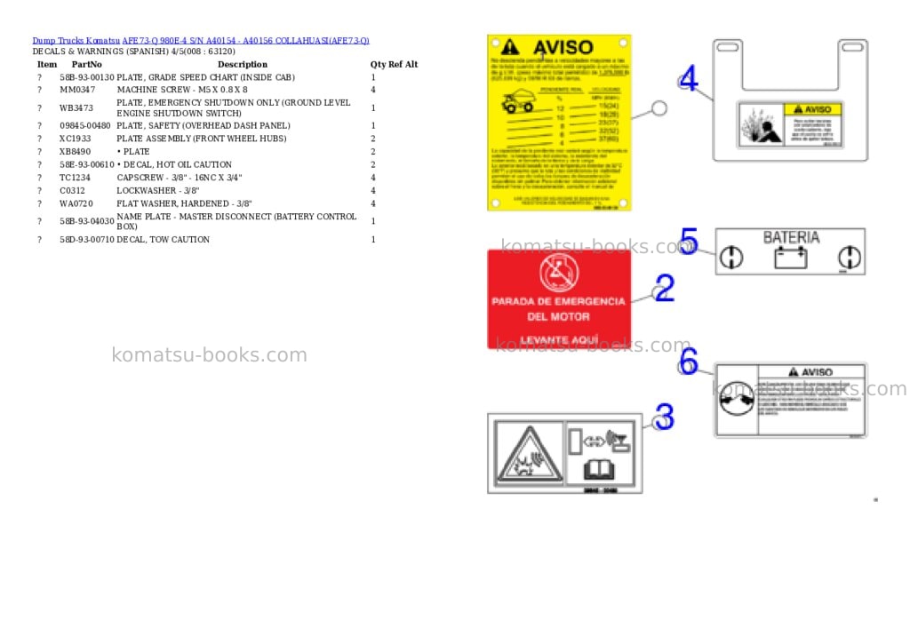 Komatsu AFE73-Q 980E-4 S/N A40154 - A40156 COLLAHUASI Parts catalog cover Page 4 Komatsu AFE73-Q 980E-4 S/N A40154 - A40156 COLLAHUASI Parts catalog cover Page 4
