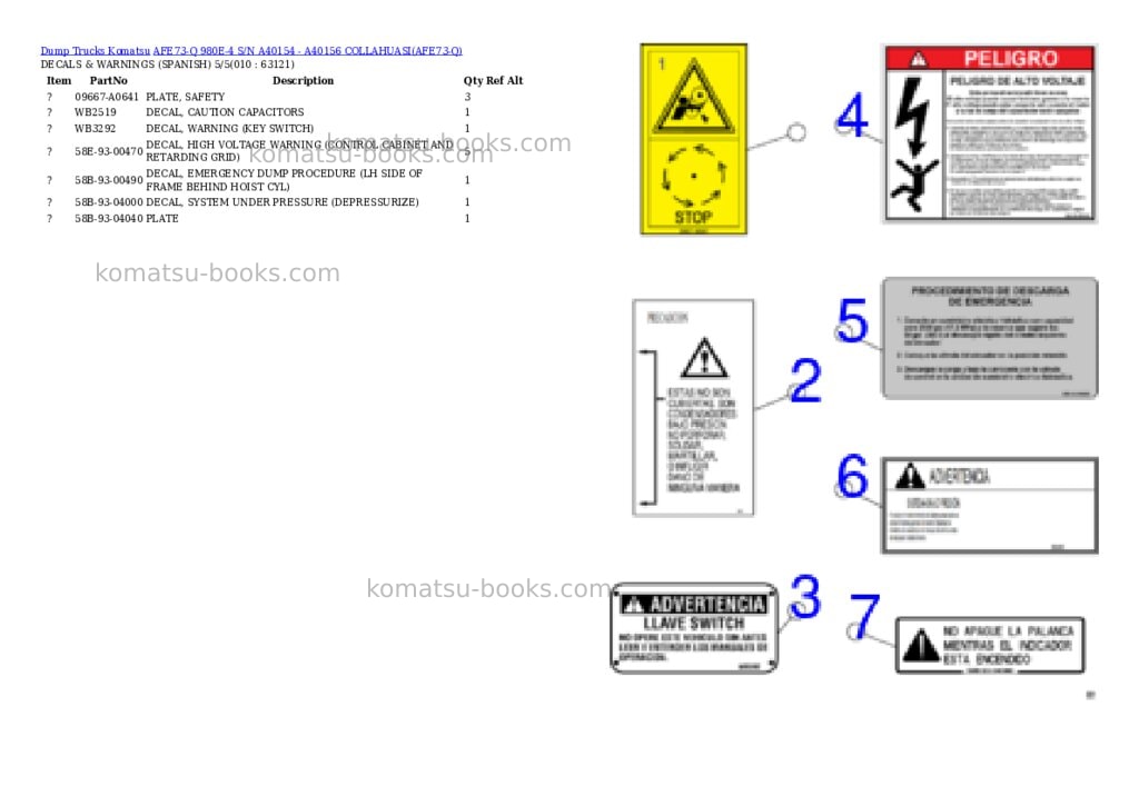 Komatsu AFE73-Q 980E-4 S/N A40154 - A40156 COLLAHUASI Parts catalog cover Page 5 Komatsu AFE73-Q 980E-4 S/N A40154 - A40156 COLLAHUASI Parts catalog cover Page 5