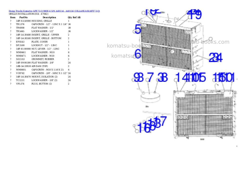 Komatsu AFE73-Q 980E-4 S/N A40154 - A40156 COLLAHUASI Parts catalog cover Page 7 Komatsu AFE73-Q 980E-4 S/N A40154 - A40156 COLLAHUASI Parts catalog cover Page 7