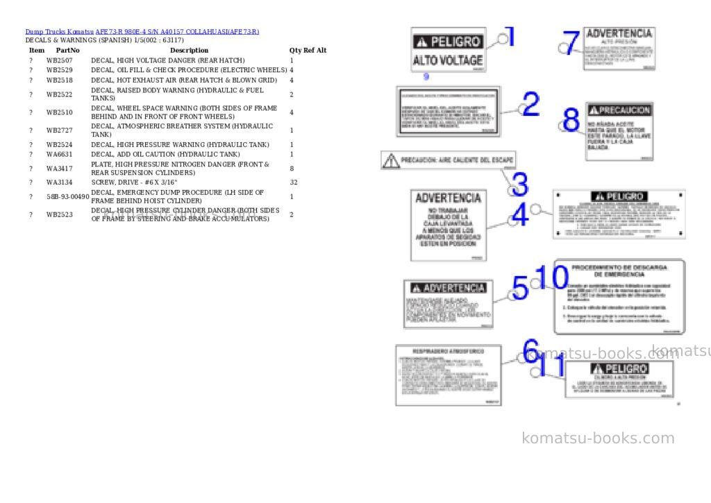 Komatsu AFE73-R 980E-4 S/N A40157 COLLAHUASI Parts catalog cover