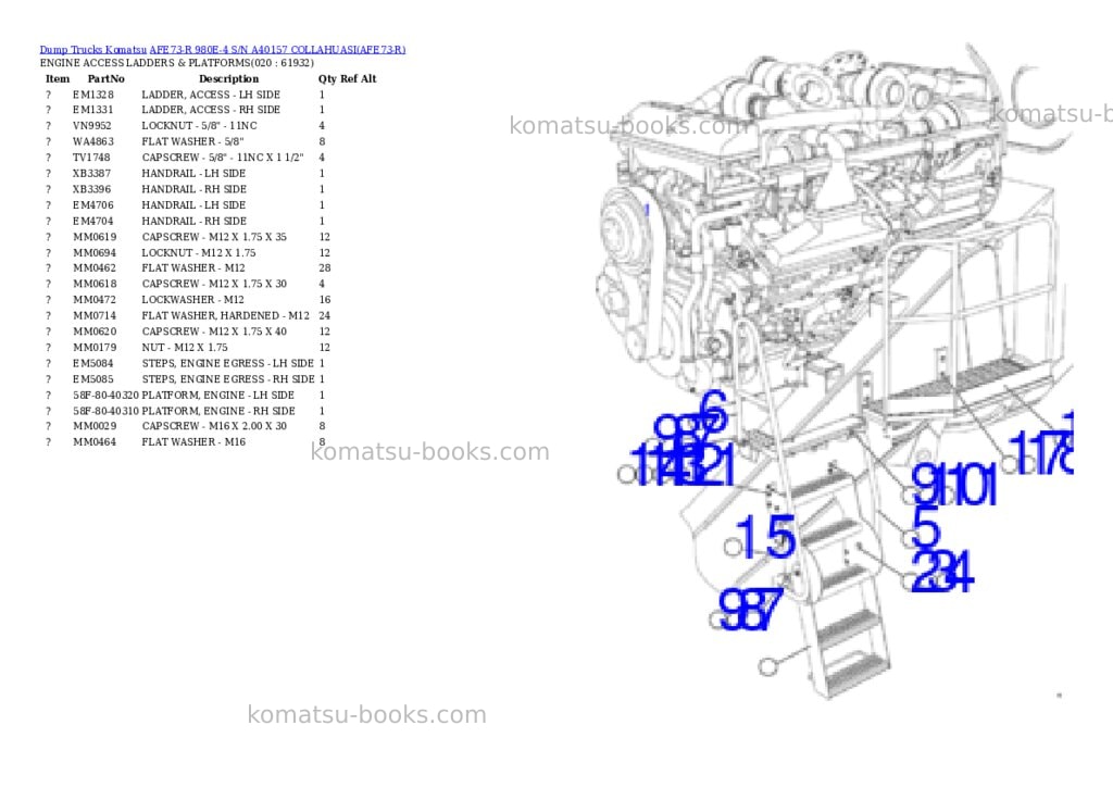 Komatsu AFE73-R 980E-4 S/N A40157 COLLAHUASI Parts catalog cover Page 10