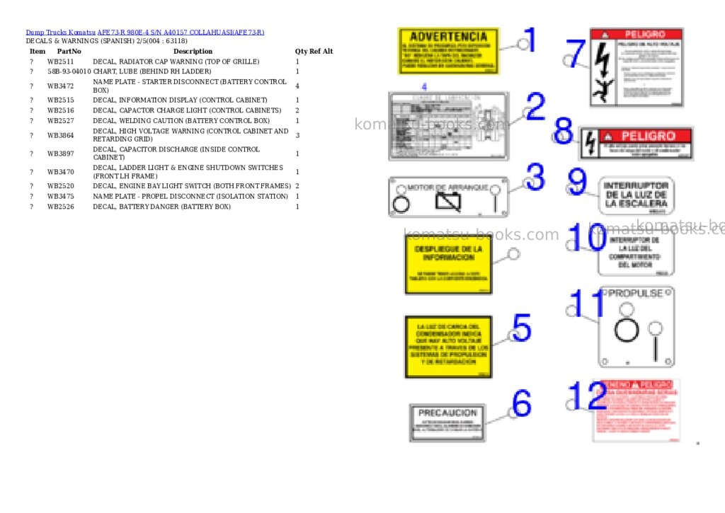 Komatsu AFE73-R 980E-4 S/N A40157 COLLAHUASI Parts catalog cover Page 2
