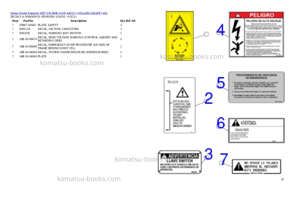 Komatsu AFE73-R 980E-4 S/N A40157 COLLAHUASI Parts catalog cover Page 5