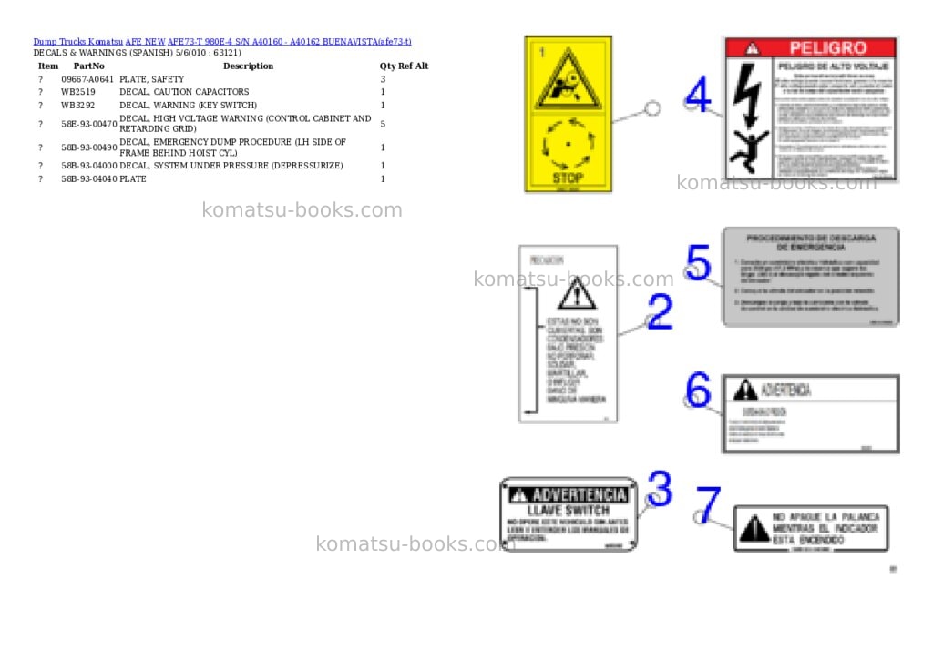 Komatsu AFE73-T 980E-4 S/N A40160 - A40162 BUENAVISTA Parts catalog cover Page 4 Komatsu AFE73-T 980E-4 S/N A40160 - A40162 BUENAVISTA Parts catalog cover Page 4