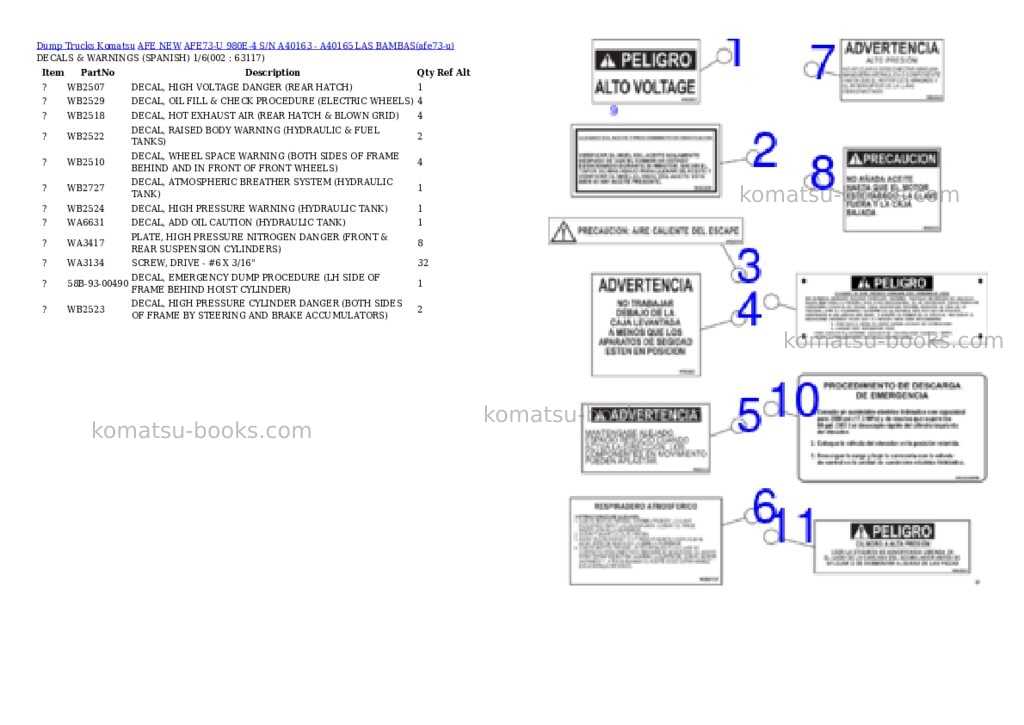 Komatsu AFE73-U 980E-4 S/N A40163 - A40165 LAS BAMBAS Parts catalog cover
