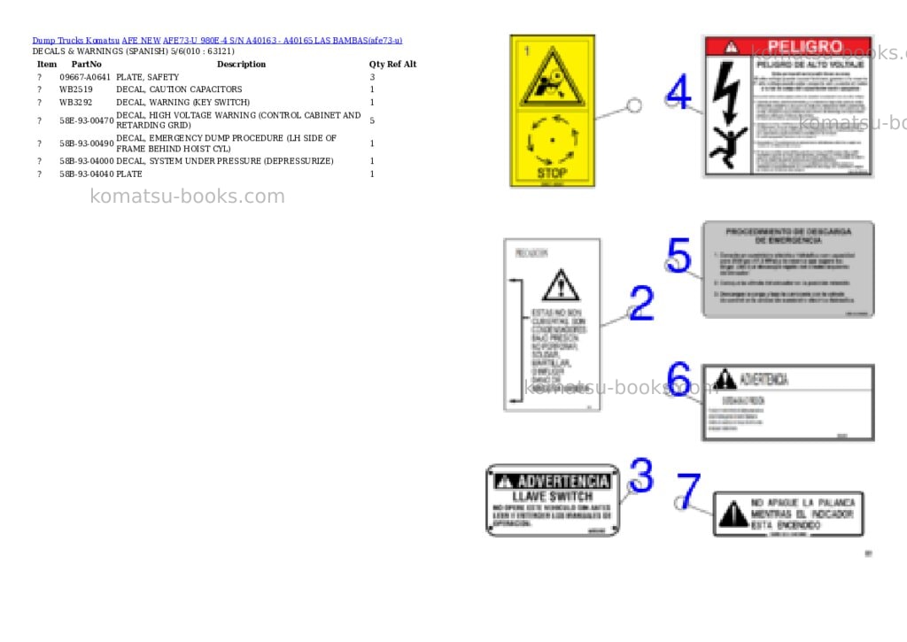 Komatsu AFE73-U 980E-4 S/N A40163 - A40165 LAS BAMBAS Parts catalog cover Page 5