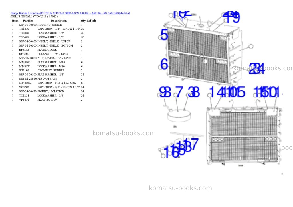 Komatsu AFE73-U 980E-4 S/N A40163 - A40165 LAS BAMBAS Parts catalog cover Page 8