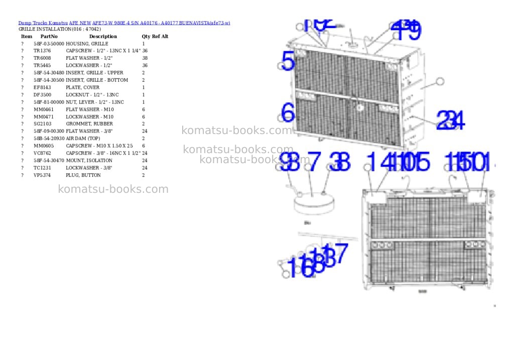 Komatsu AFE73-W 980E-4 S/N A40176 - A40177 BUENAVISTA Parts catalog cover Page 8 Komatsu AFE73-W 980E-4 S/N A40176 - A40177 BUENAVISTA Parts catalog cover Page 8