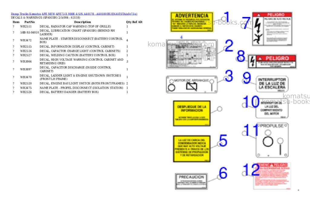 Komatsu AFE73-X 980E-4 S/N A40178 - A40180 BUENAVISTA Parts catalog cover Page 2 Komatsu AFE73-X 980E-4 S/N A40178 - A40180 BUENAVISTA Parts catalog cover Page 2