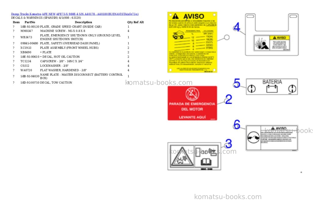 Komatsu AFE73-X 980E-4 S/N A40178 - A40180 BUENAVISTA Parts catalog cover Page 4 Komatsu AFE73-X 980E-4 S/N A40178 - A40180 BUENAVISTA Parts catalog cover Page 4