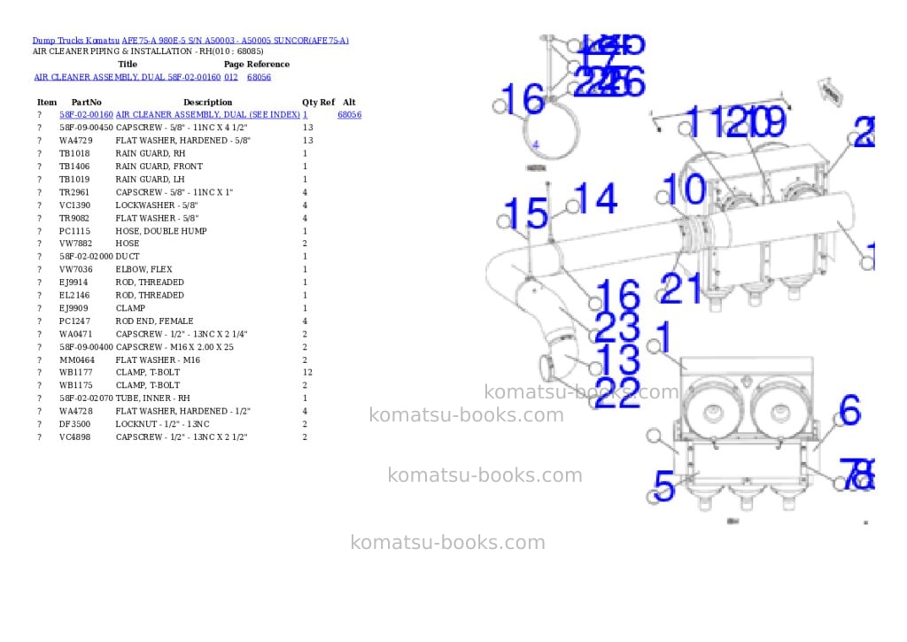 Komatsu afe75-a 980e-5 s/n a50003 - a50005 suncor Parts catalog cover Page 5 Komatsu afe75-a 980e-5 s/n a50003 - a50005 suncor Parts catalog cover Page 5