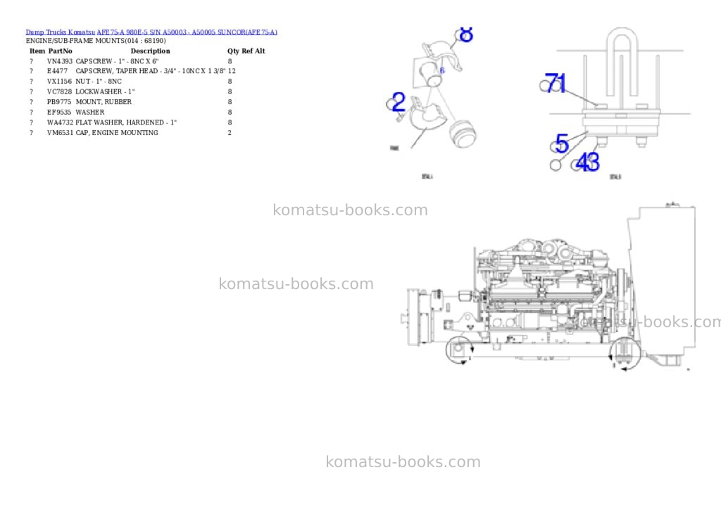 Komatsu afe75-a 980e-5 s/n a50003 - a50005 suncor Parts catalog cover Page 7 Komatsu afe75-a 980e-5 s/n a50003 - a50005 suncor Parts catalog cover Page 7