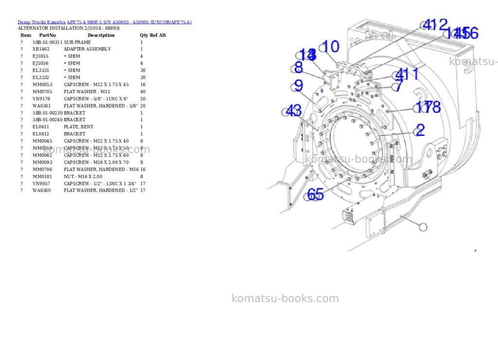 Komatsu afe75-a 980e-5 s/n a50003 - a50005 suncor Parts catalog cover Page 9 Komatsu afe75-a 980e-5 s/n a50003 - a50005 suncor Parts catalog cover Page 9
