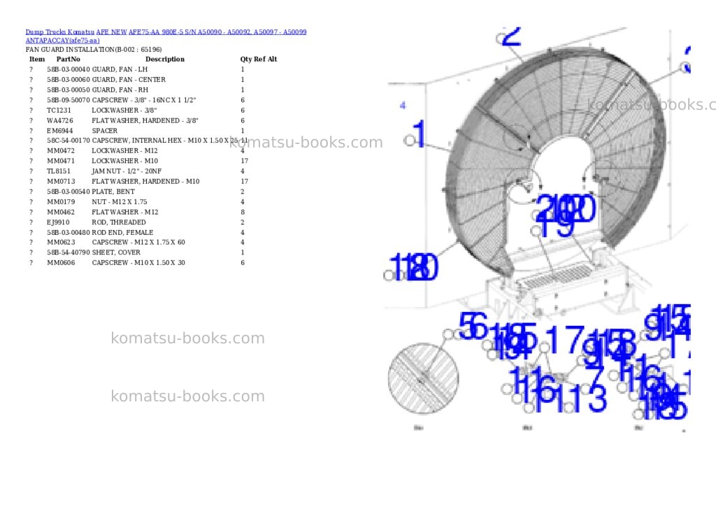 Komatsu AFE75-AA 980E-5 S/N A50090 - A50092, A50097 - A50099 ANTAPACCAY Parts catalog cover Komatsu AFE75-AA 980E-5 S/N A50090 - A50092, A50097 - A50099 ANTAPACCAY Parts catalog cover