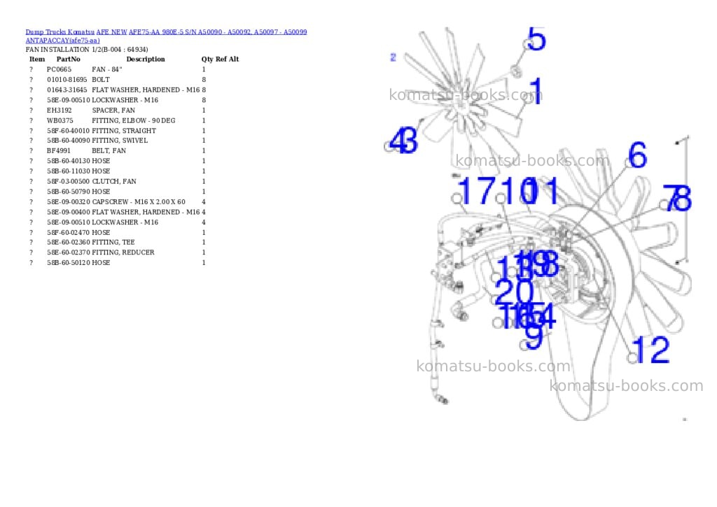 Komatsu AFE75-AA 980E-5 S/N A50090 - A50092, A50097 - A50099 ANTAPACCAY Parts catalog cover Page 2 Komatsu AFE75-AA 980E-5 S/N A50090 - A50092, A50097 - A50099 ANTAPACCAY Parts catalog cover Page 2
