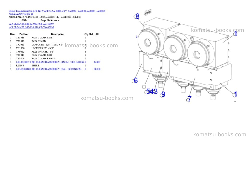Komatsu AFE75-AA 980E-5 S/N A50090 - A50092, A50097 - A50099 ANTAPACCAY Parts catalog cover Page 5 Komatsu AFE75-AA 980E-5 S/N A50090 - A50092, A50097 - A50099 ANTAPACCAY Parts catalog cover Page 5