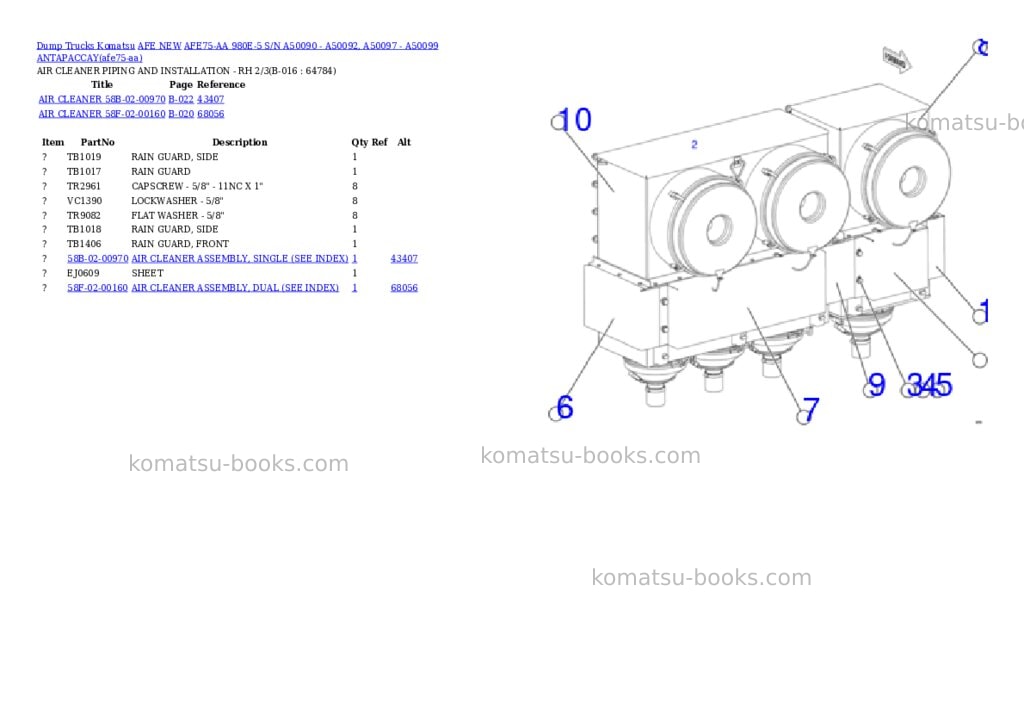 Komatsu AFE75-AA 980E-5 S/N A50090 - A50092, A50097 - A50099 ANTAPACCAY Parts catalog cover Page 8 Komatsu AFE75-AA 980E-5 S/N A50090 - A50092, A50097 - A50099 ANTAPACCAY Parts catalog cover Page 8
