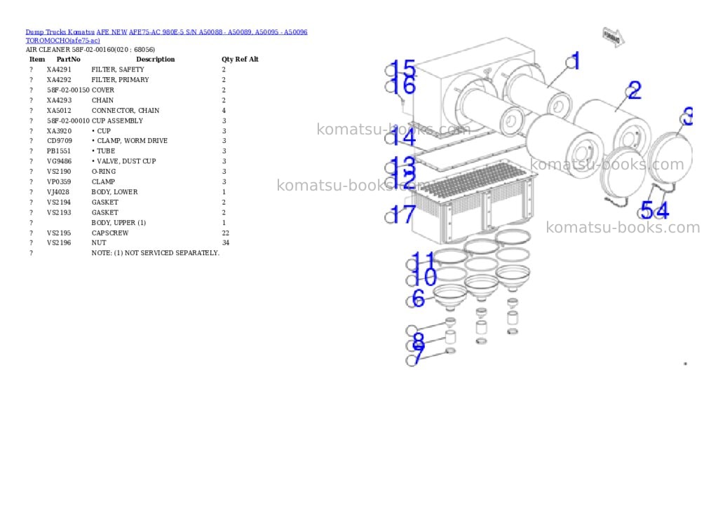 Komatsu AFE75-AC 980E-5 S/N A50088 - A50089, A50095 - A50096 TOROMOCHO Parts catalog cover Page 10 Komatsu AFE75-AC 980E-5 S/N A50088 - A50089, A50095 - A50096 TOROMOCHO Parts catalog cover Page 10