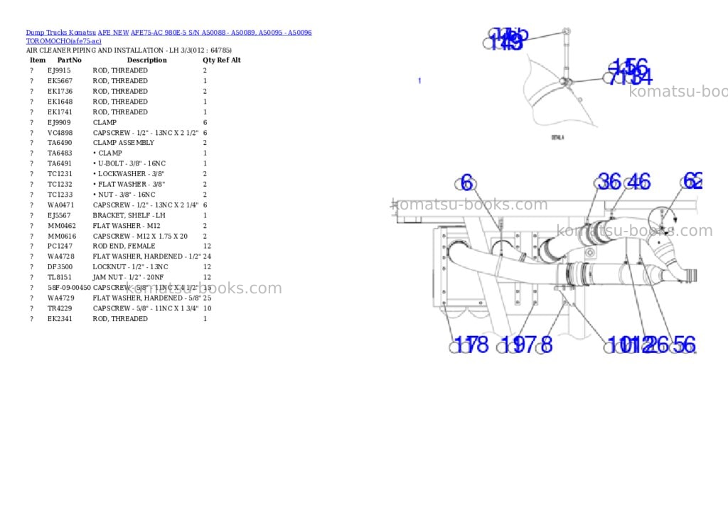 Komatsu AFE75-AC 980E-5 S/N A50088 - A50089, A50095 - A50096 TOROMOCHO Parts catalog cover Page 6 Komatsu AFE75-AC 980E-5 S/N A50088 - A50089, A50095 - A50096 TOROMOCHO Parts catalog cover Page 6