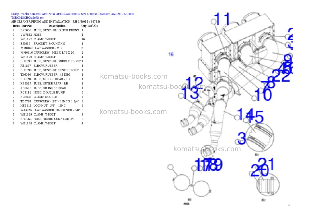 Komatsu AFE75-AC 980E-5 S/N A50088 - A50089, A50095 - A50096 TOROMOCHO Parts catalog cover Page 7 Komatsu AFE75-AC 980E-5 S/N A50088 - A50089, A50095 - A50096 TOROMOCHO Parts catalog cover Page 7