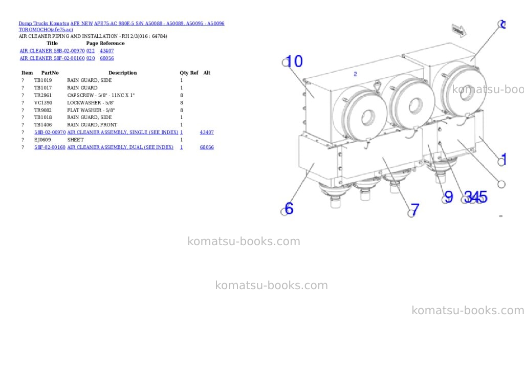 Komatsu AFE75-AC 980E-5 S/N A50088 - A50089, A50095 - A50096 TOROMOCHO Parts catalog cover Page 8 Komatsu AFE75-AC 980E-5 S/N A50088 - A50089, A50095 - A50096 TOROMOCHO Parts catalog cover Page 8