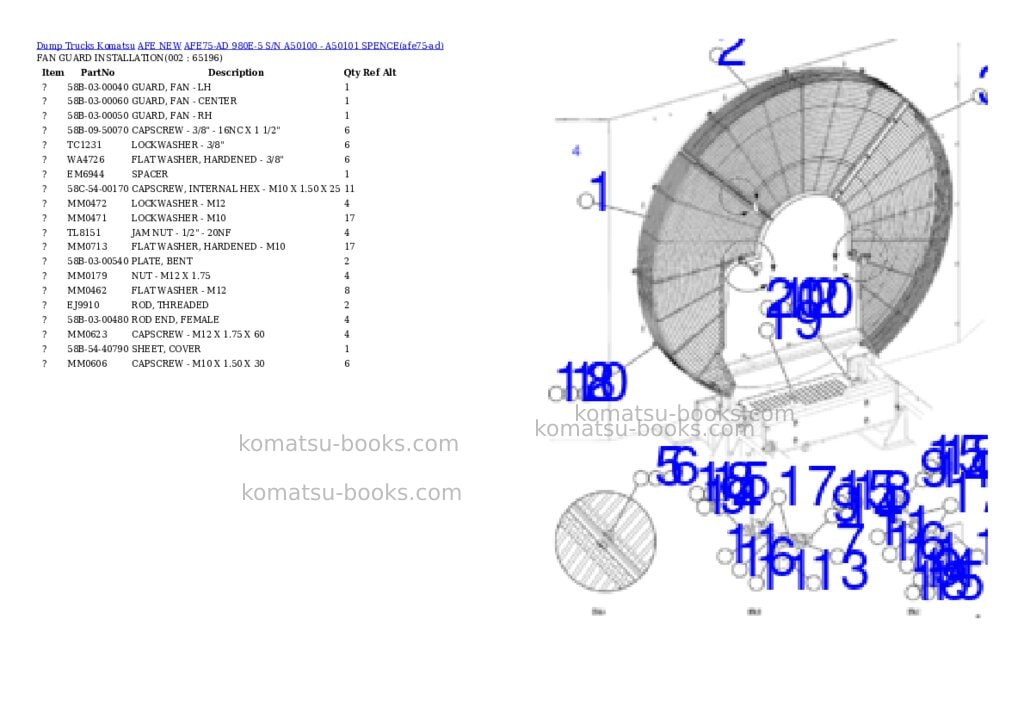 Komatsu AFE75-AD 980E-5 S/N A50100 - A50101 SPENCE Parts catalog cover