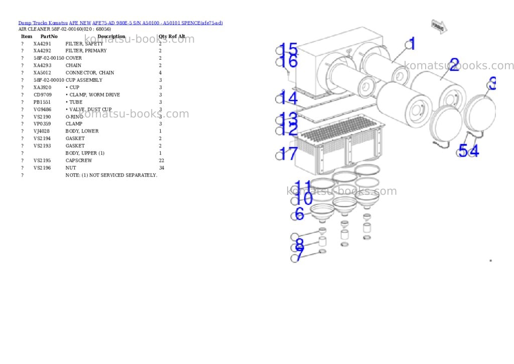 Komatsu AFE75-AD 980E-5 S/N A50100 - A50101 SPENCE Parts catalog cover Page 10