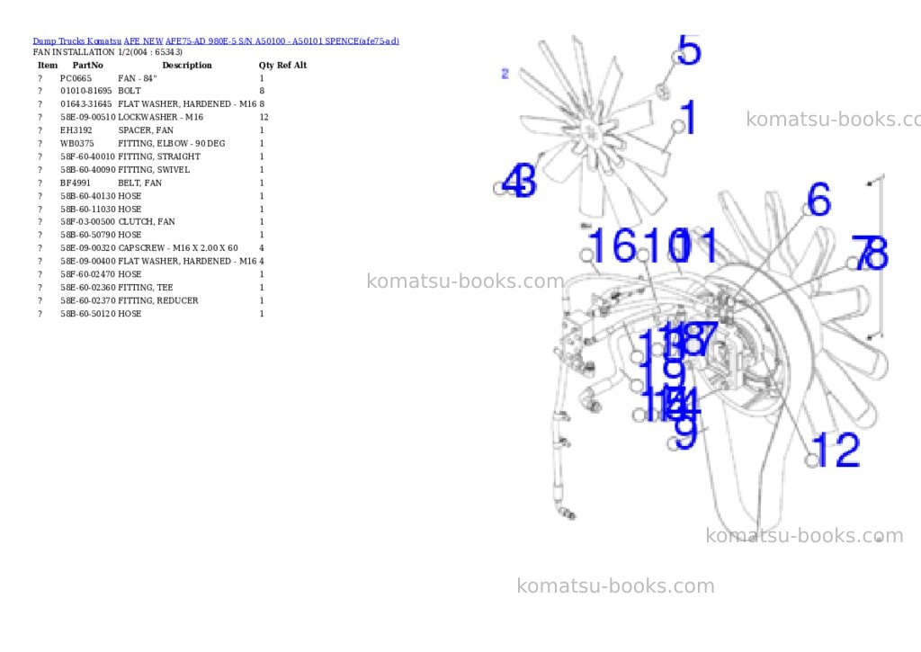 Komatsu AFE75-AD 980E-5 S/N A50100 - A50101 SPENCE Parts catalog cover Page 2