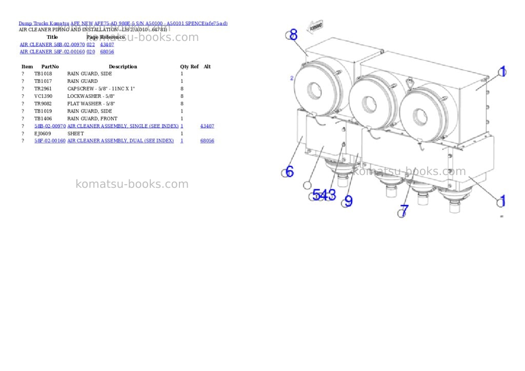 Komatsu AFE75-AD 980E-5 S/N A50100 - A50101 SPENCE Parts catalog cover Page 5
