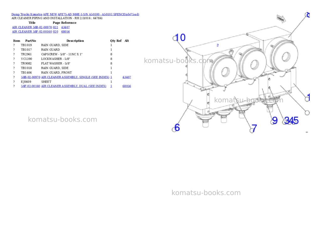 Komatsu AFE75-AD 980E-5 S/N A50100 - A50101 SPENCE Parts catalog cover Page 8