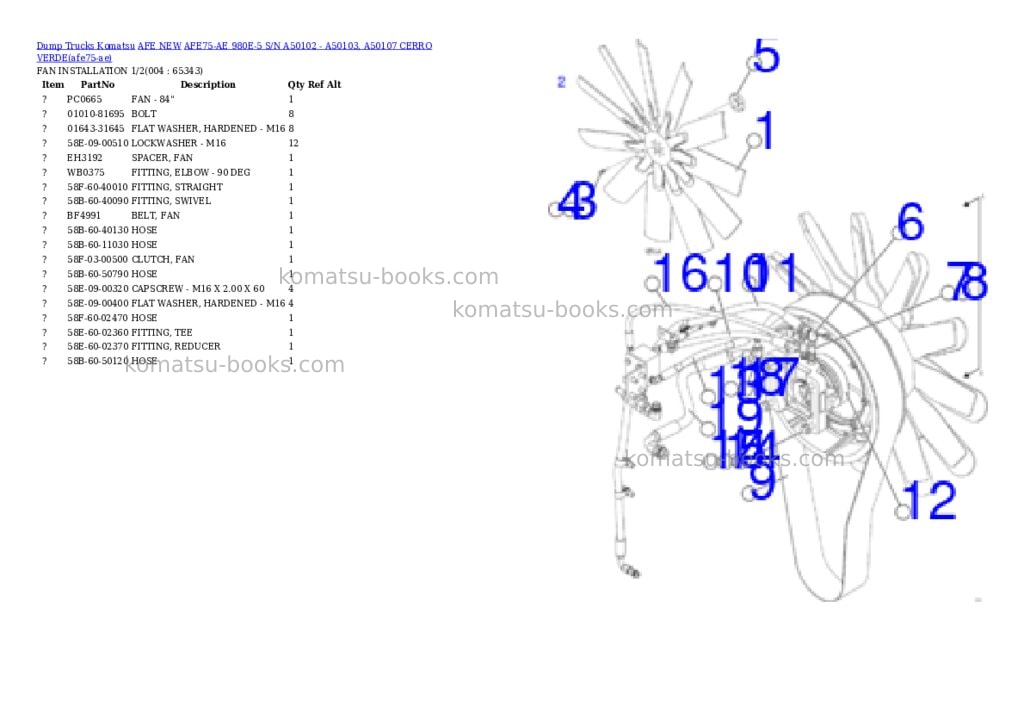 Komatsu AFE75-AE 980E-5 S/N A50102 - A50103, A50107 CERRO VERDE Parts catalog cover Page 2