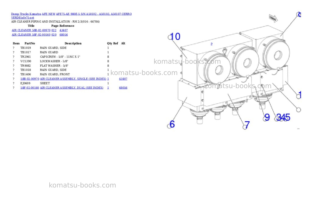 Komatsu AFE75-AE 980E-5 S/N A50102 - A50103, A50107 CERRO VERDE Parts catalog cover Page 8