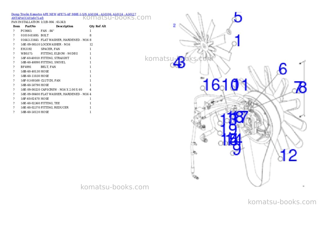 Komatsu AFE75-AF 980E-5 S/N A50104 - A50106, A50114 - A50127 ANTAPACCAY Parts catalog cover Page 2 Komatsu AFE75-AF 980E-5 S/N A50104 - A50106, A50114 - A50127 ANTAPACCAY Parts catalog cover Page 2
