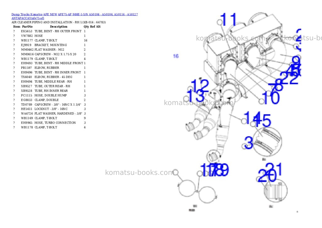 Komatsu AFE75-AF 980E-5 S/N A50104 - A50106, A50114 - A50127 ANTAPACCAY Parts catalog cover Page 7 Komatsu AFE75-AF 980E-5 S/N A50104 - A50106, A50114 - A50127 ANTAPACCAY Parts catalog cover Page 7