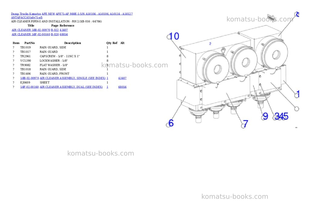 Komatsu AFE75-AF 980E-5 S/N A50104 - A50106, A50114 - A50127 ANTAPACCAY Parts catalog cover Page 8 Komatsu AFE75-AF 980E-5 S/N A50104 - A50106, A50114 - A50127 ANTAPACCAY Parts catalog cover Page 8